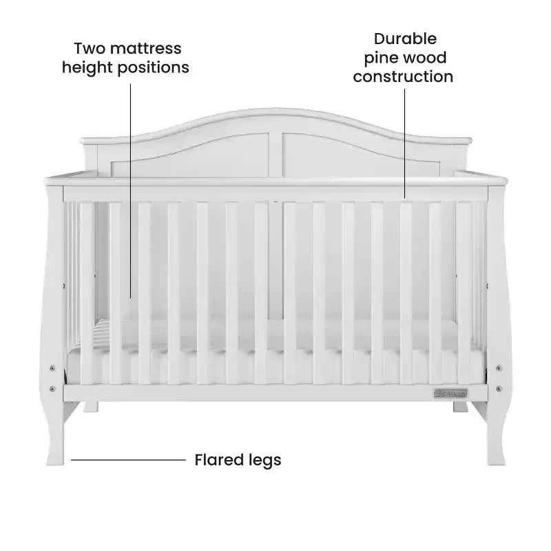 Camden 4-in-1 Convertible Crib, Converts to Day Bed, Toddler Bed and Full Size Bed, 3 Mattress Positions, Baby Safe Finish