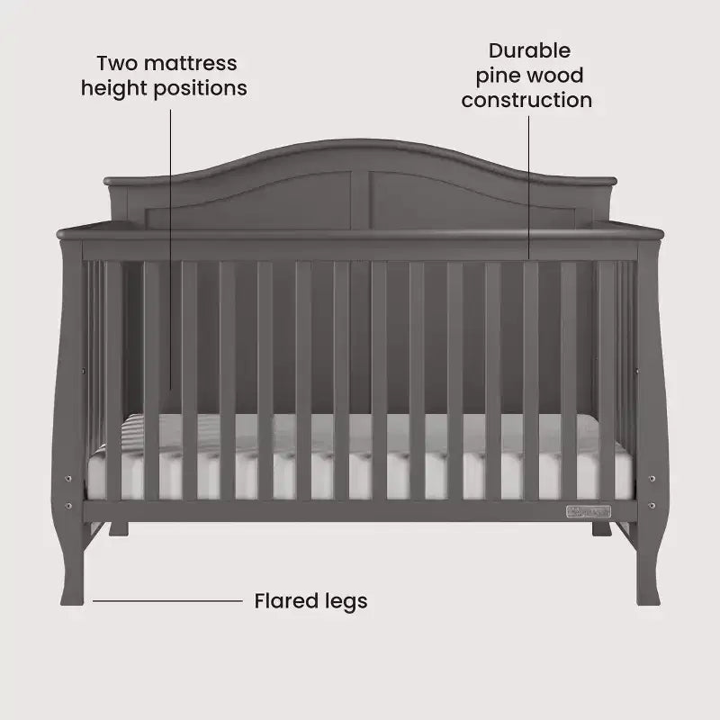 Camden 4-in-1 Convertible Crib, Converts to Day Bed, Toddler Bed and Full Size Bed, 3 Mattress Positions, Baby Safe Finish