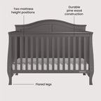 Camden 4-in-1 Convertible Crib, Converts to Day Bed, Toddler Bed and Full Size Bed, 3 Mattress Positions, Baby Safe Finish