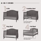 Camden 4-in-1 Convertible Crib, Converts to Day Bed, Toddler Bed and Full Size Bed, 3 Mattress Positions, Baby Safe Finish