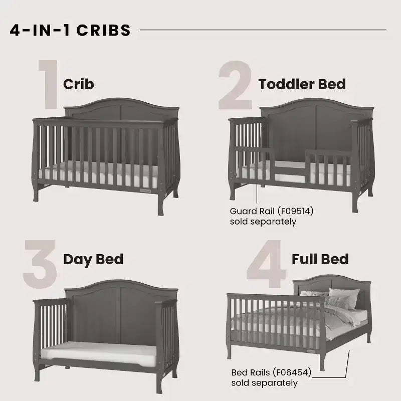 Camden 4-in-1 Convertible Crib, Converts to Day Bed, Toddler Bed and Full Size Bed, 3 Mattress Positions, Baby Safe Finish