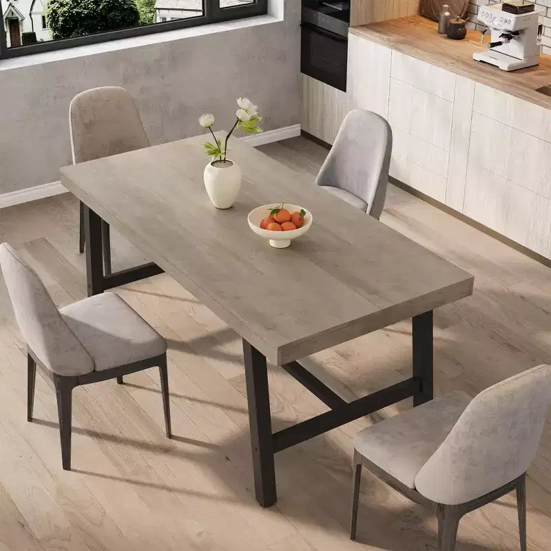 Industrial Dining Table for 4-6 People, 63 Long Wooden Kitchen Table with Sturdy Metal Frame & Grey Finish - Seats 4 Rectangular Counter