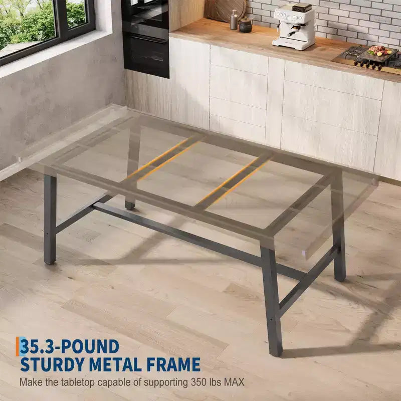 Industrial Dining Table for 4-6 People, 63 Long Wooden Kitchen Table with Sturdy Metal Frame & Grey Finish - Seats 4 Rectangular Counter
