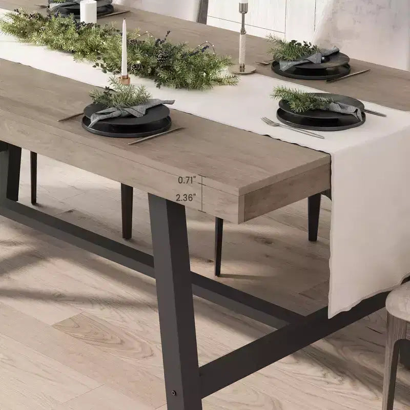 Industrial Dining Table for 4-6 People, 63 Long Wooden Kitchen Table with Sturdy Metal Frame & Grey Finish - Seats 4 Rectangular Counter