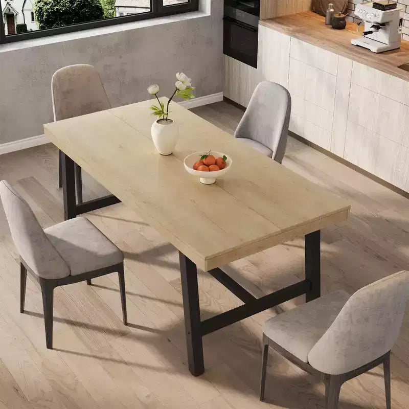 Industrial Dining Table for 4-6 People, 63 Long Wooden Kitchen Table with Sturdy Metal Frame & Grey Finish - Seats 4 Rectangular Counter