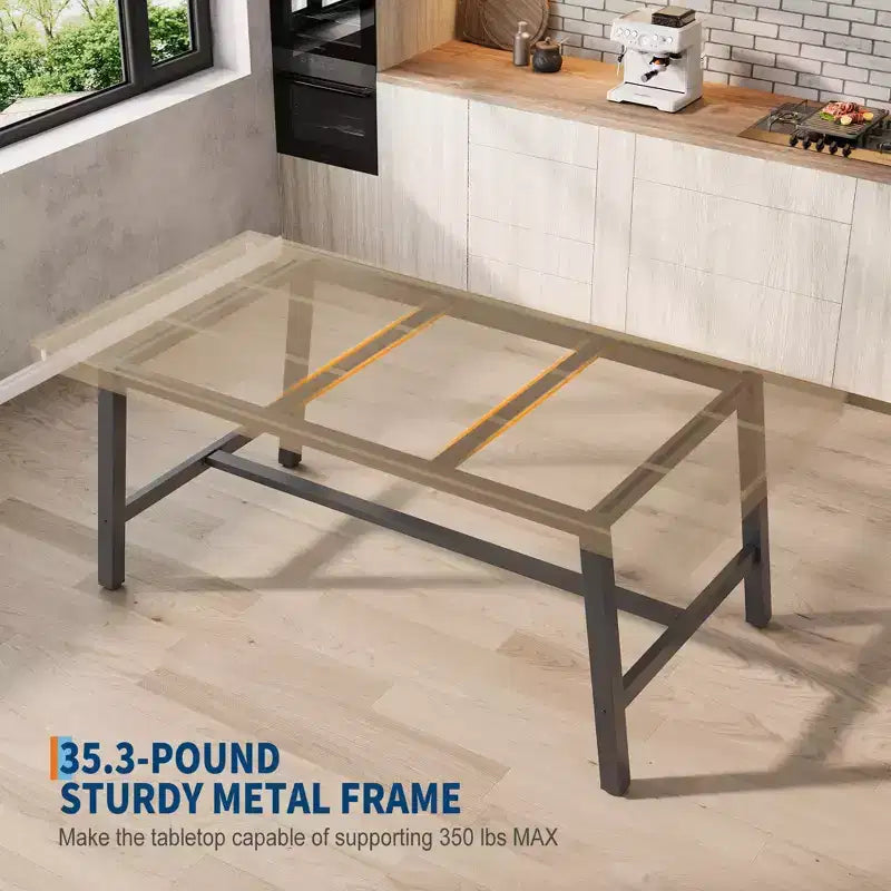 Industrial Dining Table for 4-6 People, 63 Long Wooden Kitchen Table with Sturdy Metal Frame & Grey Finish - Seats 4 Rectangular Counter