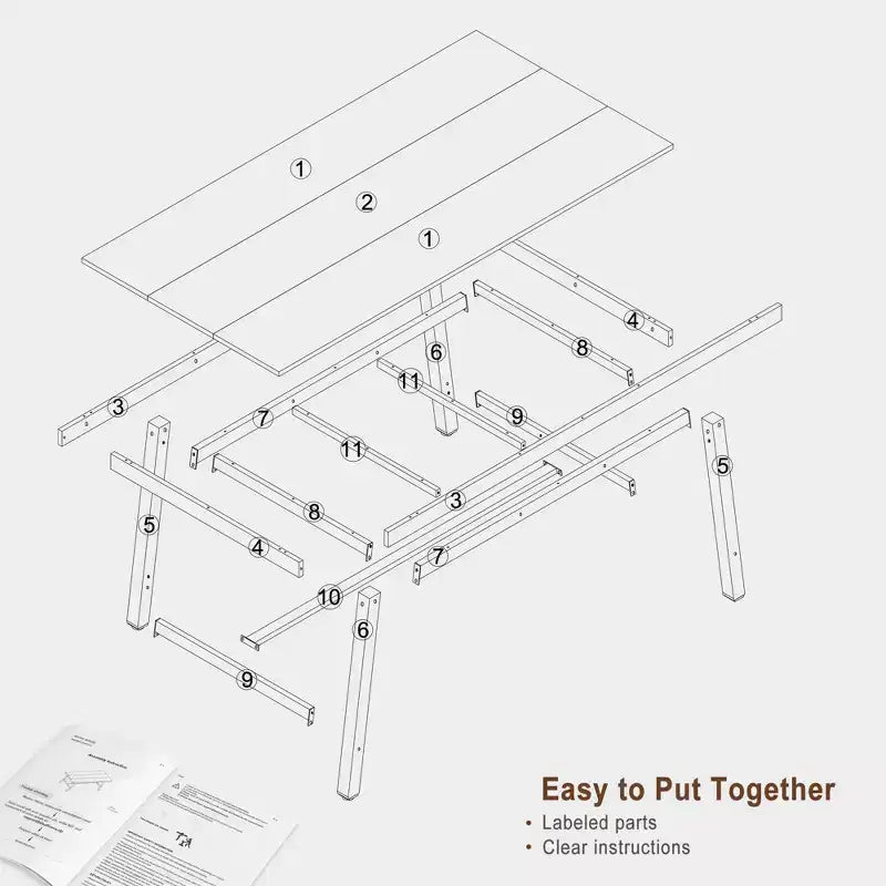 Industrial Dining Table for 4-6 People, 63 Long Wooden Kitchen Table with Sturdy Metal Frame & Grey Finish - Seats 4 Rectangular Counter