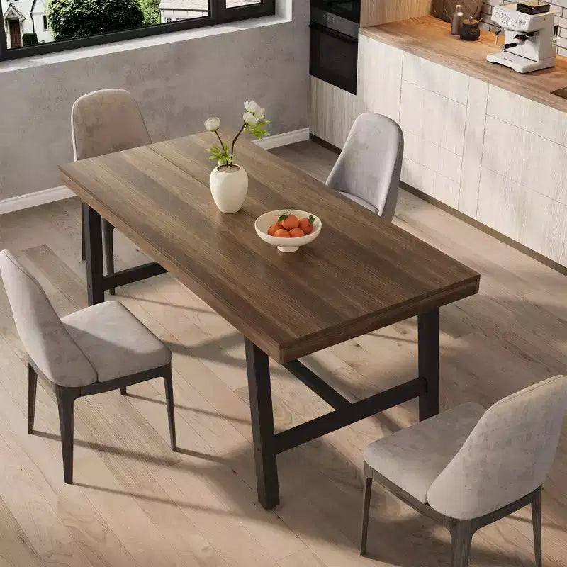 Industrial Dining Table for 4-6 People, 63 Long Wooden Kitchen Table with Sturdy Metal Frame & Grey Finish - Seats 4 Rectangular Counter