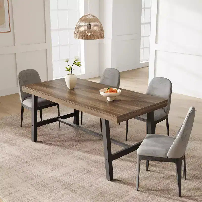 Industrial Dining Table for 4-6 People, 63 Long Wooden Kitchen Table with Sturdy Metal Frame & Grey Finish - Seats 4 Rectangular Counter