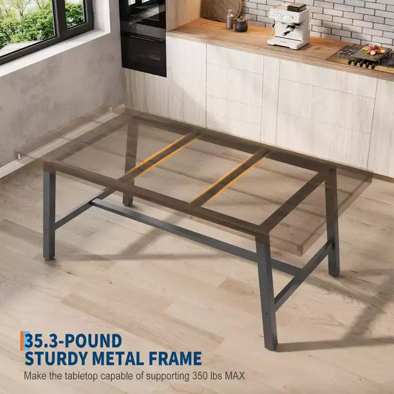 Industrial Dining Table for 4-6 People, 63 Long Wooden Kitchen Table with Sturdy Metal Frame & Grey Finish - Seats 4 Rectangular Counter