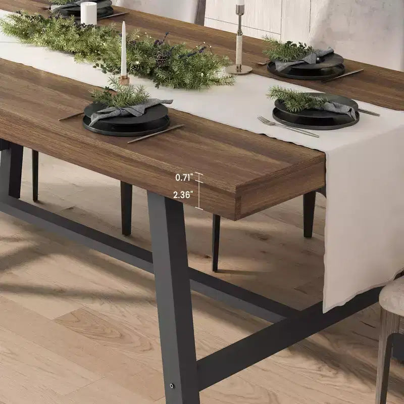 Industrial Dining Table for 4-6 People, 63 Long Wooden Kitchen Table with Sturdy Metal Frame & Grey Finish - Seats 4 Rectangular Counter