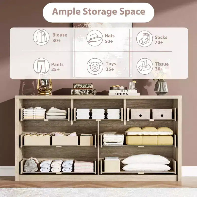 7 Drawer Dresser for Bedroom, 53W Wooden Chest of Drawers, Handle-Free Clothes Storage Organizer, Dresser TV Stand for Hallway, Bedroom
