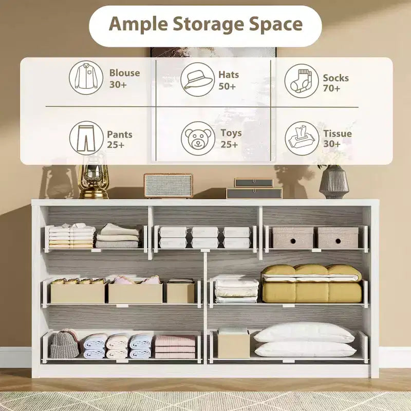 7 Drawer Dresser for Bedroom, 53W Wooden Chest of Drawers, Handle-Free Clothes Storage Organizer, Dresser TV Stand for Hallway, Bedroom