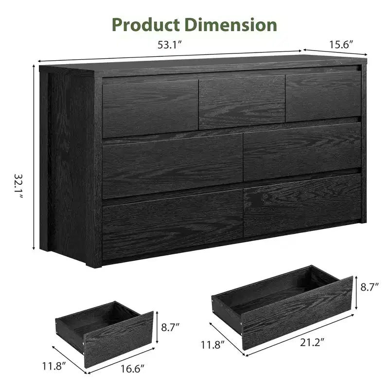 7 Drawer Dresser for Bedroom, 53W Wooden Chest of Drawers, Handle-Free Clothes Storage Organizer, Dresser TV Stand for Hallway, Bedroom