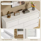7 Drawer Dresser for Bedroom, 53W Wooden Chest of Drawers, Handle-Free Clothes Storage Organizer, Dresser TV Stand for Hallway, Bedroom