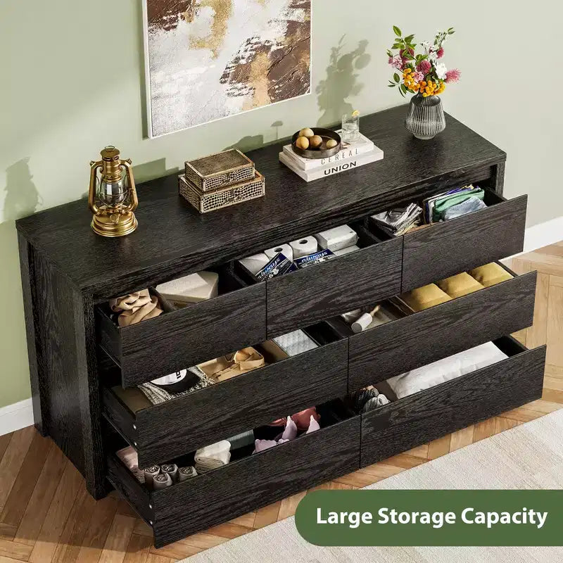 7 Drawer Dresser for Bedroom, 53W Wooden Chest of Drawers, Handle-Free Clothes Storage Organizer, Dresser TV Stand for Hallway, Bedroom