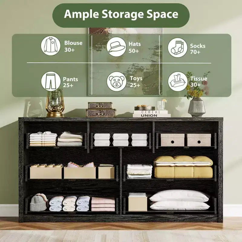 7 Drawer Dresser for Bedroom, 53W Wooden Chest of Drawers, Handle-Free Clothes Storage Organizer, Dresser TV Stand for Hallway, Bedroom