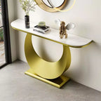 47 Half-Moon Entryway Console Table with Faux Marble Top & Metal Base, Slim Sofa Table for Foyer, Hallway, Living Room, or Bedroom