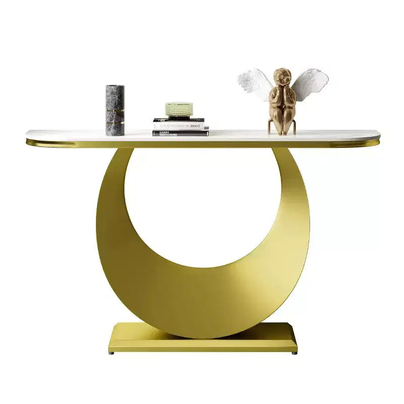 47 Half-Moon Entryway Console Table with Faux Marble Top & Metal Base, Slim Sofa Table for Foyer, Hallway, Living Room, or Bedroom