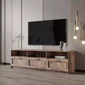 80 Inch Modern Minimalist TV Cabinet with 3 Open Storage Spaces 3 Drawers Entertainment Center for Living Room Bedroom Espresso