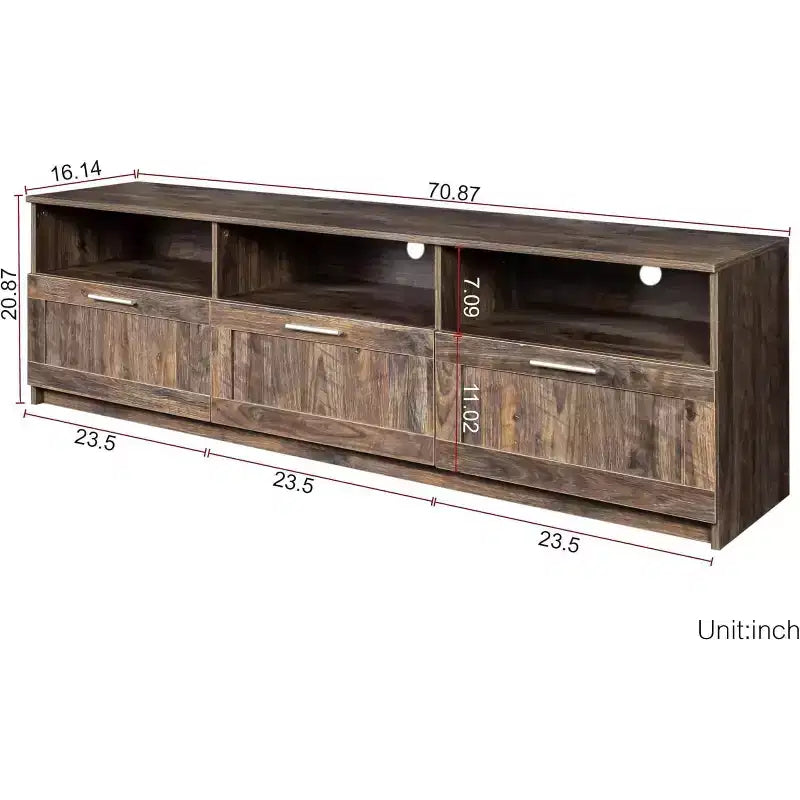80 Inch Modern Minimalist TV Cabinet with 3 Open Storage Spaces 3 Drawers Entertainment Center for Living Room Bedroom Espresso