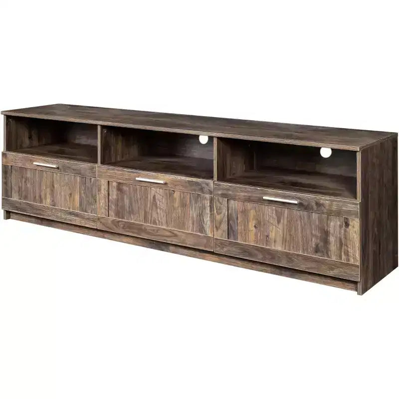 80 Inch Modern Minimalist TV Cabinet with 3 Open Storage Spaces 3 Drawers Entertainment Center for Living Room Bedroom Espresso