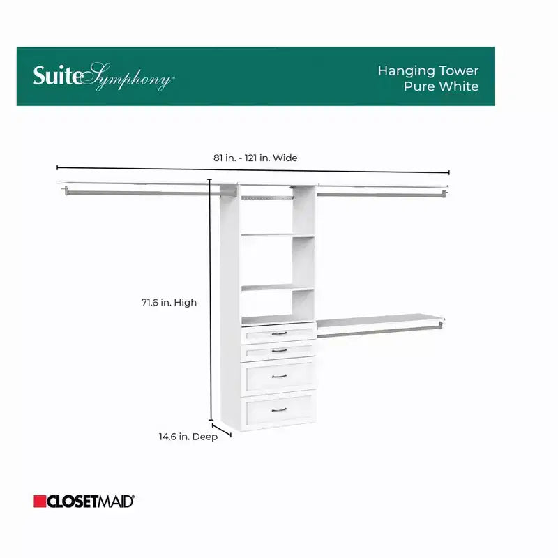 25 in. Suite Symphony Hanging Tower with 3 Top Shelves & 4 Drawers Kit