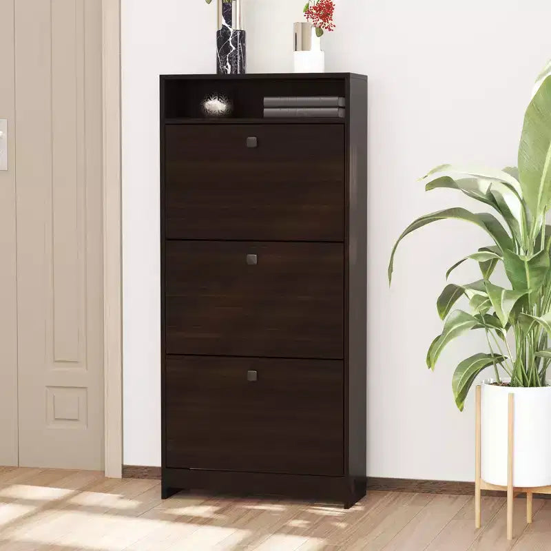 Slim Shoe Storage, Trendy Shoe Rack with 3 Large Fold-Out Drawers & a Spacious Top Surface