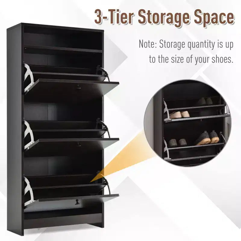 Slim Shoe Storage, Trendy Shoe Rack with 3 Large Fold-Out Drawers & a Spacious Top Surface