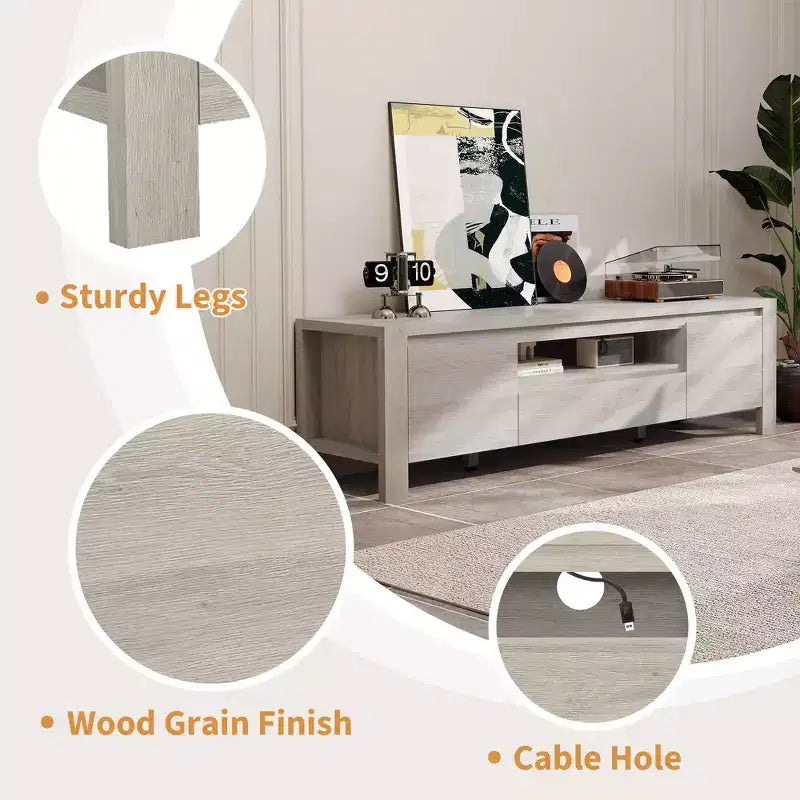 TV Stand with Doors and Cabinet, Farmhouse Entertainment Center, Entertainment Stand for TVs Up to 60, TV Console for Living Room, Bedroom