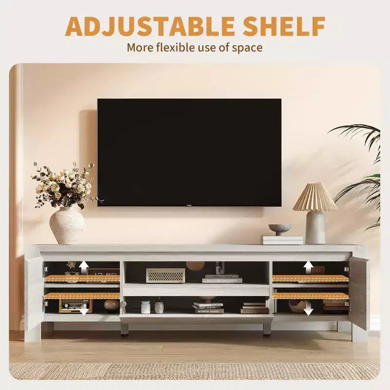 TV Stand with Doors and Cabinet, Farmhouse Entertainment Center, Entertainment Stand for TVs Up to 60, TV Console for Living Room, Bedroom
