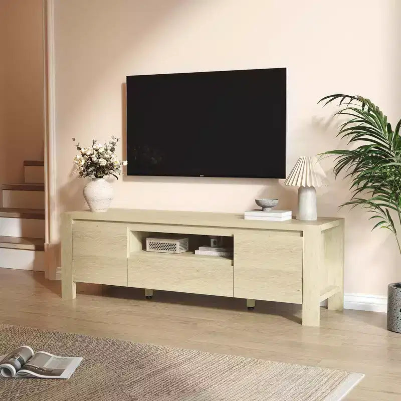 TV Stand with Doors and Cabinet, Farmhouse Entertainment Center, Entertainment Stand for TVs Up to 60, TV Console for Living Room, Bedroom