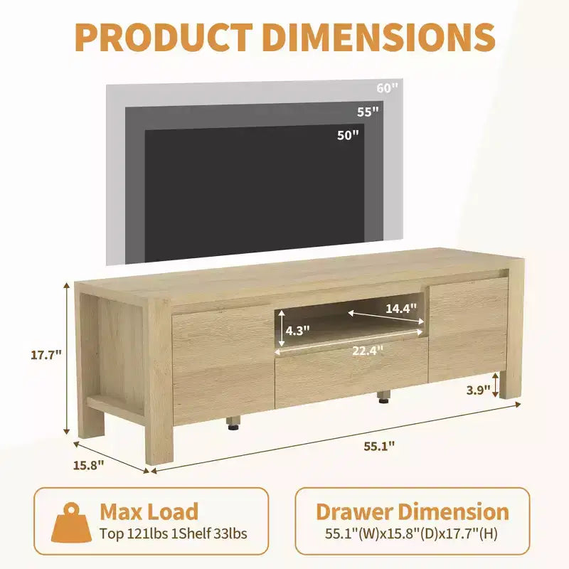 TV Stand with Doors and Cabinet, Farmhouse Entertainment Center, Entertainment Stand for TVs Up to 60, TV Console for Living Room, Bedroom