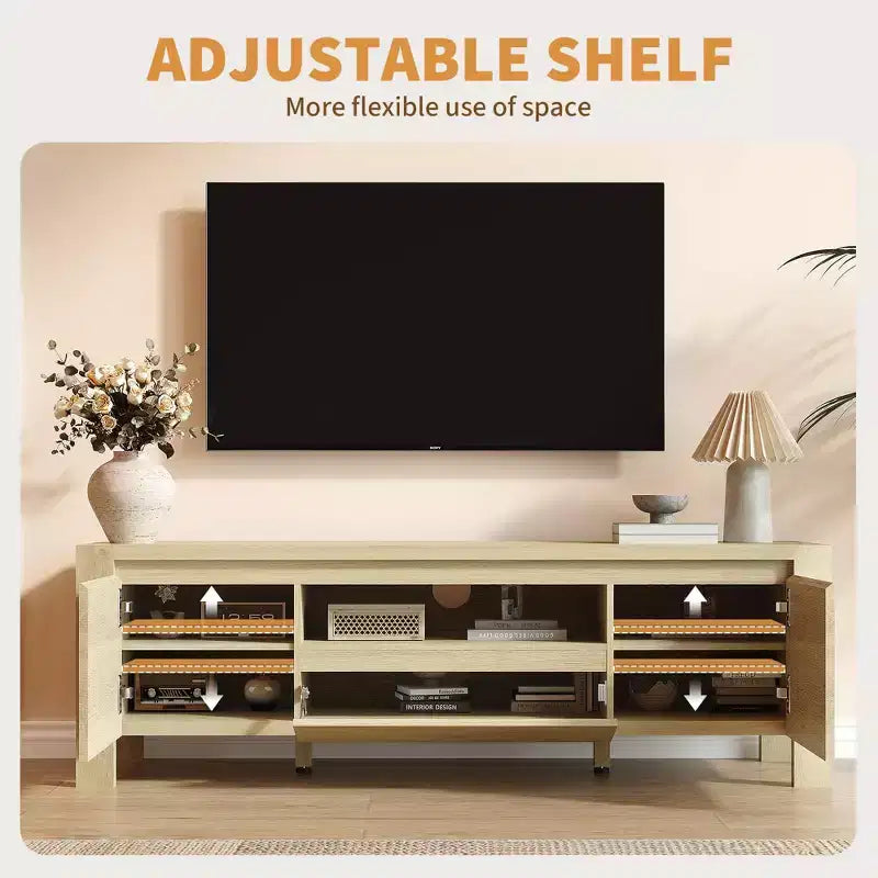 TV Stand with Doors and Cabinet, Farmhouse Entertainment Center, Entertainment Stand for TVs Up to 60, TV Console for Living Room, Bedroom