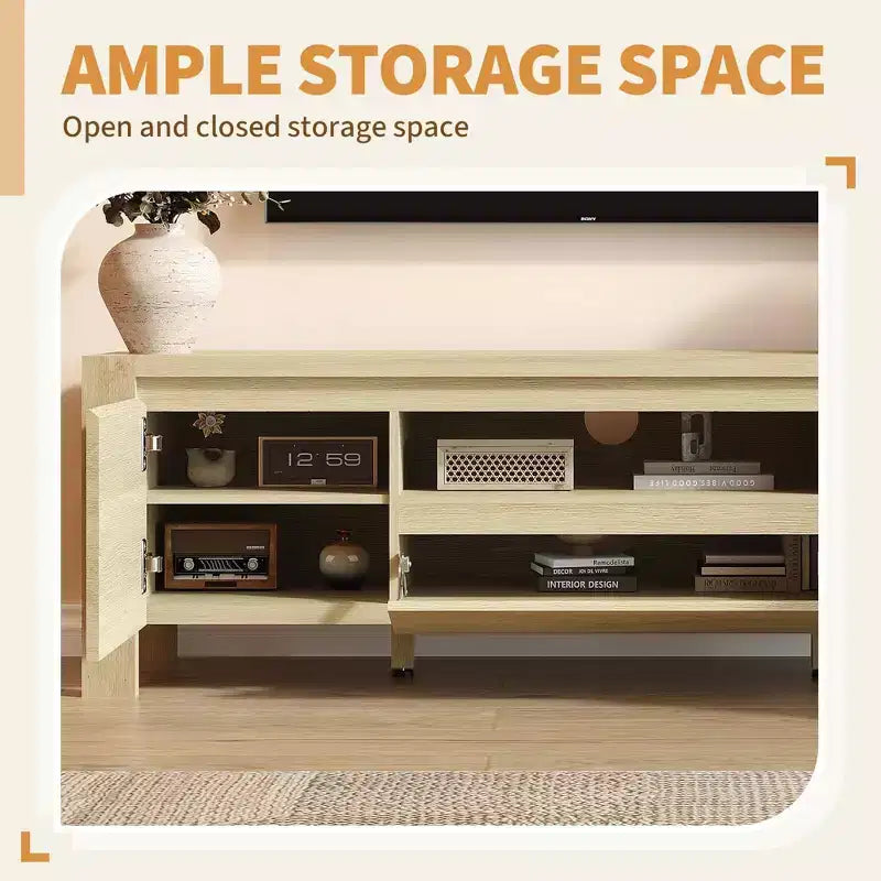 TV Stand with Doors and Cabinet, Farmhouse Entertainment Center, Entertainment Stand for TVs Up to 60, TV Console for Living Room, Bedroom