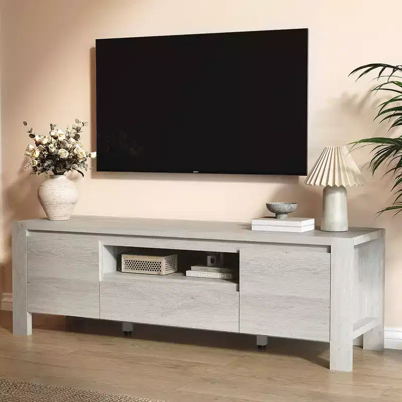 TV Stand with Doors and Cabinet, Farmhouse Entertainment Center, Entertainment Stand for TVs Up to 60, TV Console for Living Room, Bedroom