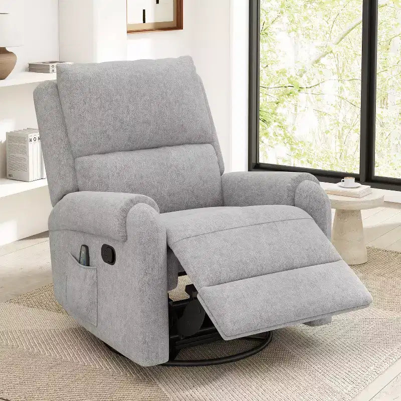 Elmsford Modern Swivel Rocking Chenile Upholstered Massage Recliner Chair