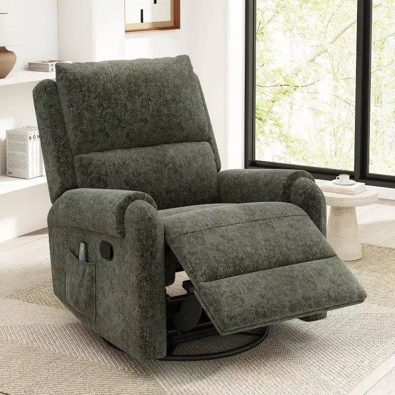 Elmsford Modern Swivel Rocking Chenile Upholstered Massage Recliner Chair