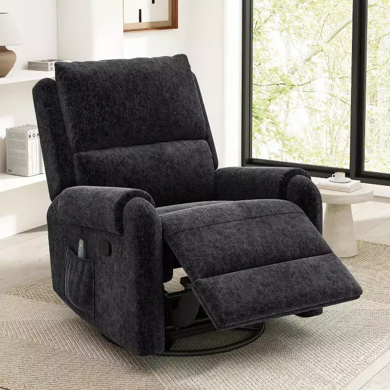 Elmsford Modern Swivel Rocking Chenile Upholstered Massage Recliner Chair