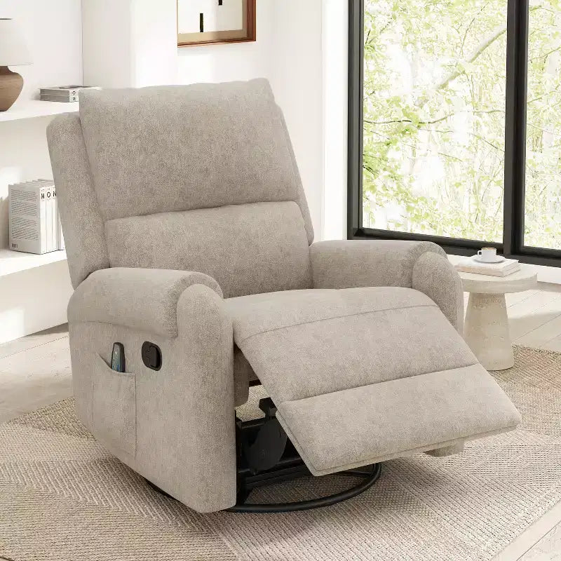 Elmsford Modern Swivel Rocking Chenile Upholstered Massage Recliner Chair