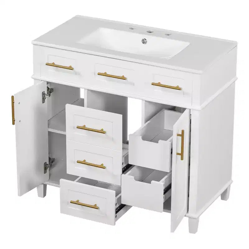36 White Bathroom Vanity Sink Combo with Drawers, Bathroom Storage Cabinet with and Soft Close Door and Adjustable Shelf