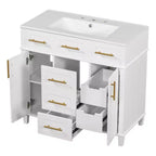 36 White Bathroom Vanity Sink Combo with Drawers, Bathroom Storage Cabinet with and Soft Close Door and Adjustable Shelf
