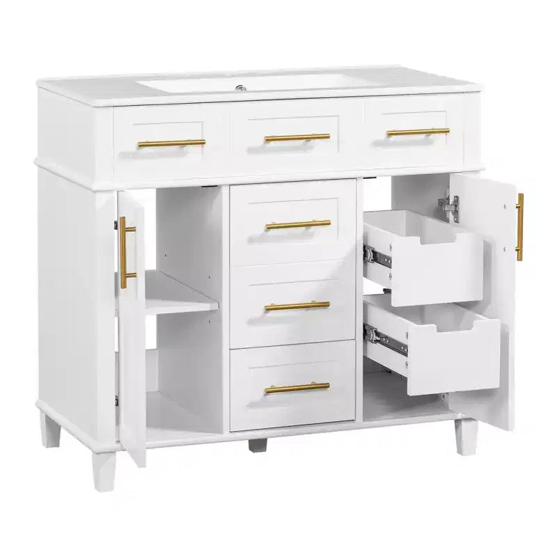 36 White Bathroom Vanity Sink Combo with Drawers, Bathroom Storage Cabinet with and Soft Close Door and Adjustable Shelf