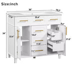 36 White Bathroom Vanity Sink Combo with Drawers, Bathroom Storage Cabinet with and Soft Close Door and Adjustable Shelf