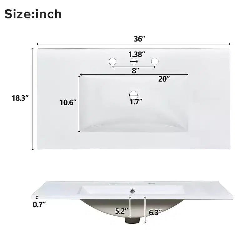 36 White Bathroom Vanity Sink Combo with Drawers, Bathroom Storage Cabinet with and Soft Close Door and Adjustable Shelf
