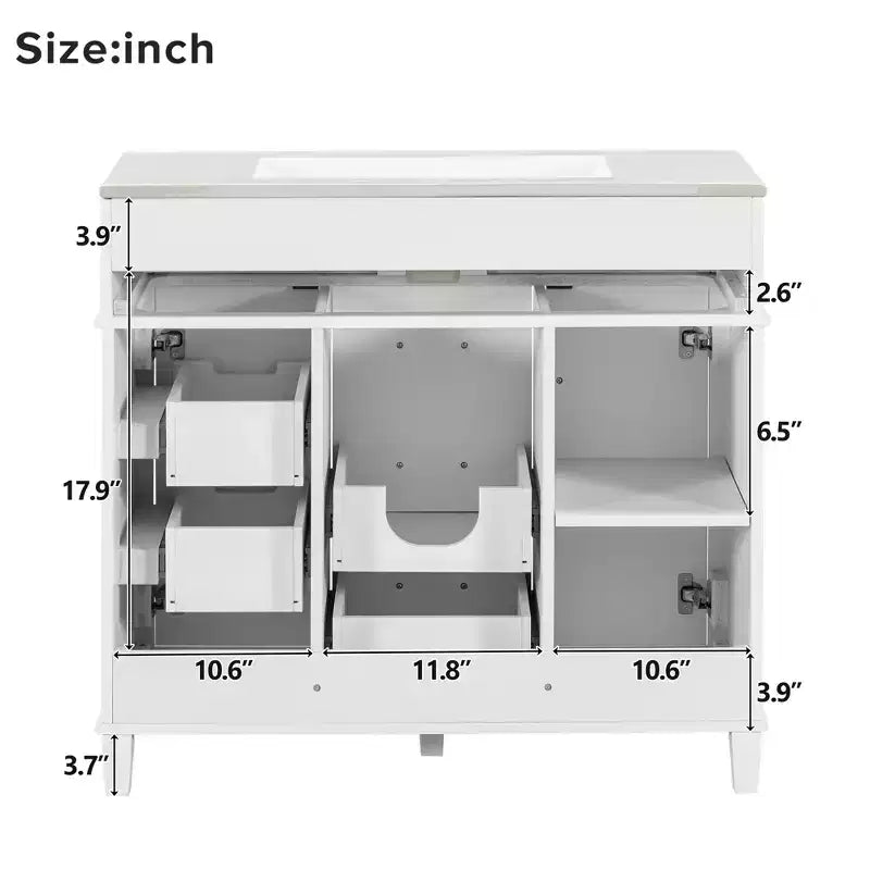 36 White Bathroom Vanity Sink Combo with Drawers, Bathroom Storage Cabinet with and Soft Close Door and Adjustable Shelf