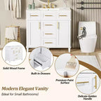 36 White Bathroom Vanity Sink Combo with Drawers, Bathroom Storage Cabinet with and Soft Close Door and Adjustable Shelf