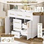 36 White Bathroom Vanity Sink Combo with Drawers, Bathroom Storage Cabinet with and Soft Close Door and Adjustable Shelf