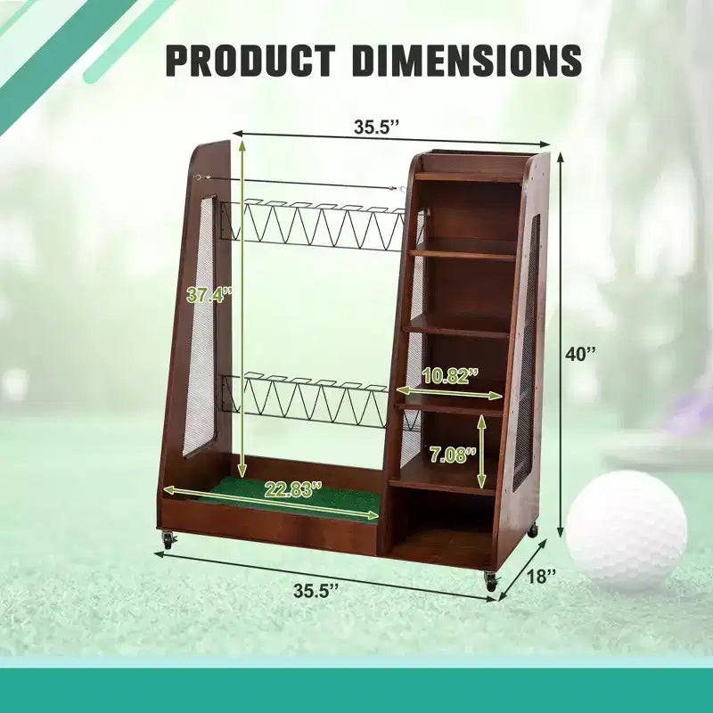 Golf Bag Organizer for Garage, Premium Wooden Golf Clubs Storage Rack Fit 2 Golf Bags, Golf Trunk Organizer for Car Garage Club Shed Basement