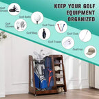 Golf Bag Organizer for Garage, Premium Wooden Golf Clubs Storage Rack Fit 2 Golf Bags, Golf Trunk Organizer for Car Garage Club Shed Basement